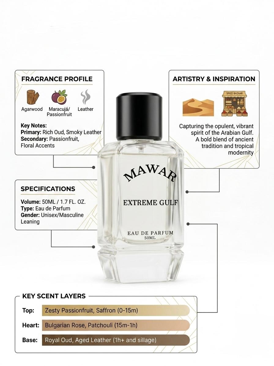 Extreme Gulf Eau de Parfum, Oud, Passionfruit and Exotic Leather Notes, Unisex, 50ml - Image 7