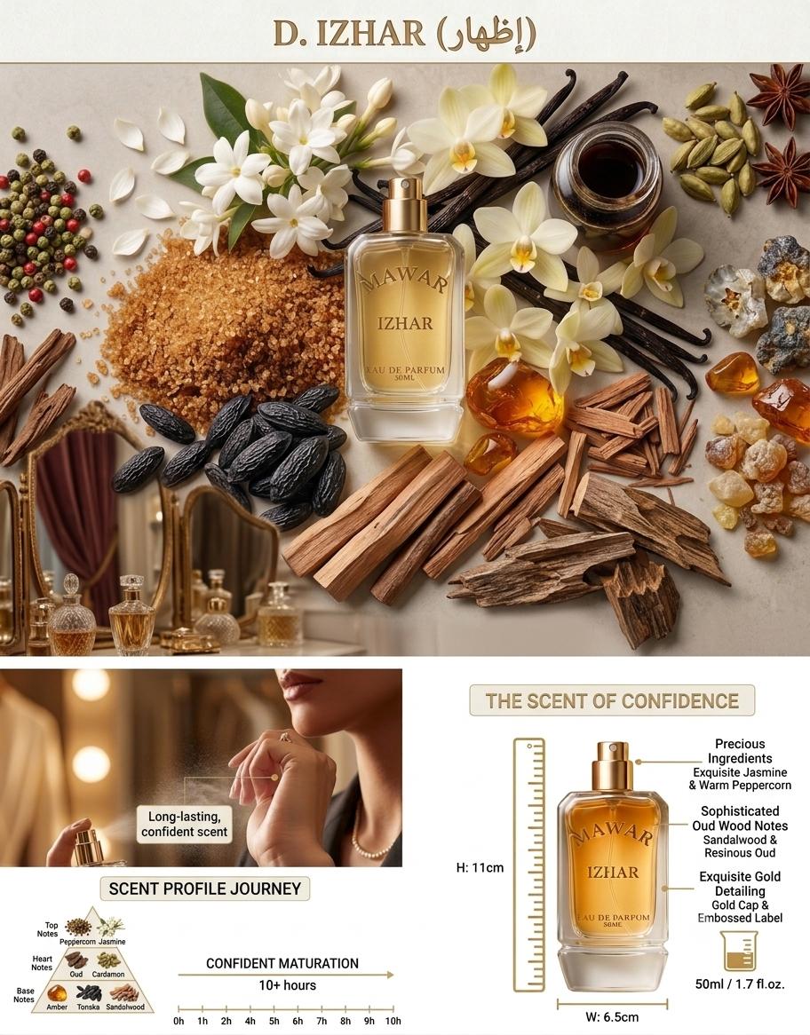 IZHAR Eau de Parfum, Jasmine & Peppercorn Top Notes, vanila notes 50ml - Image 4