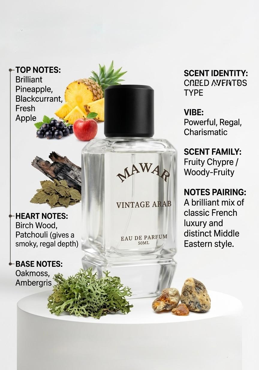 Mawar Vintage Arab Eau de Parfum, Fruity Chypre Woody-Fruity Scent, Pineapple, Patchouli and Ambergris Notes, 50ml - Image 2