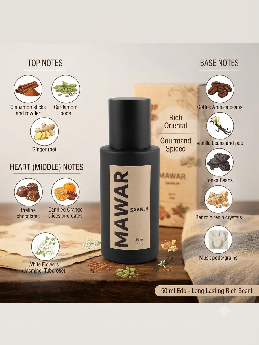 Mawar Saanjh Eau de Parfum for Men & Women, Rich Oriental Gourmand Spiced Long-Lasting Scent, 50 ml - Image 4
